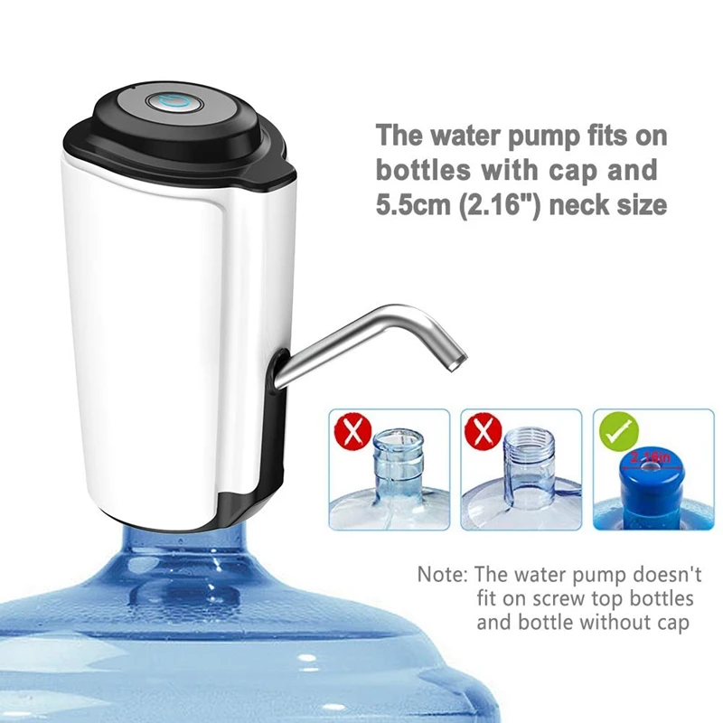 Water Bottle Pump Portable Water Dispenser Electric Water Jug Pump with USB Charging for 2-5 Gallon Bottle in Kitchen/Home/Offic