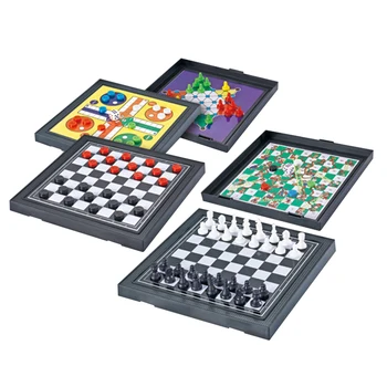 

5 In I Travel Gifts Mini Entertainment Board Game Set Traditional Toy Checkers Kids Adults Magnetic Chessboard Flying Chess