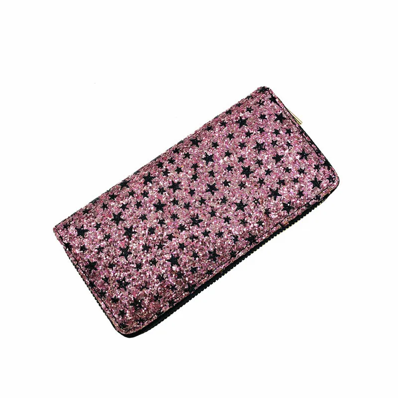 KANDRA Pave Star Блестящие Блестки кошельки Длинные женские pu кожаный кошелек на молнии телефон сумка Рождественские кошельки Держатель для карт