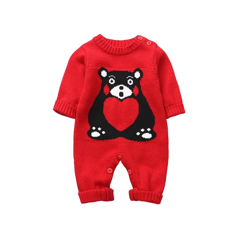 0-24M Autumn Baby Boys Girls Casual Knitting Romper Infant Cartoon Print Long Sleeve Children Bodysuit Jumpsuit Outfits - Цвет: R