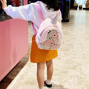 

Children Plush Unicorn Backpack Girls Mini Kidergarten School Bag Autumn Winter Soft Plush Double Shoulder Backpack Dropship