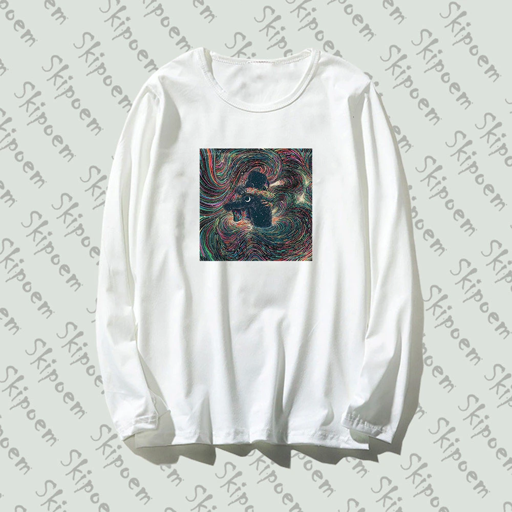 

Classic Abstract Couple Hugging Under Psychedelic Starry Sky T-shirt Women Vintage Long Sleeve Cotton Plus Size Clothes Top Tees