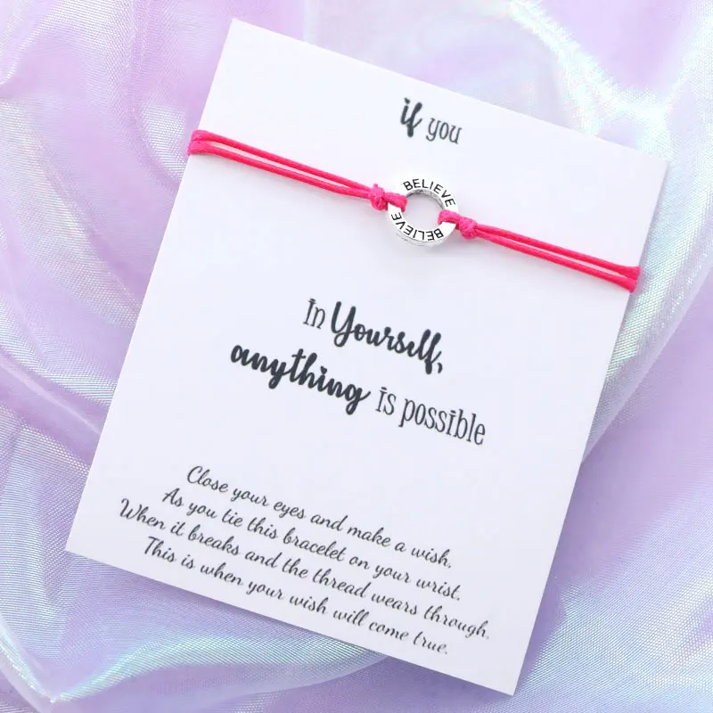 Верьте в себя Wish Bracelet Believe String Bracelet Серебряный верующий Шарм для женщин и мужчин дружба вдохновляющий подарок