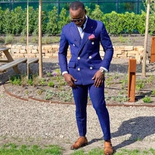New Design Pinstripe Men's Suit Slim Fit Double Breasted Two Pieces Slim Fit Tuxedos Wedding Suits Custom Made (Blazer+Pants)