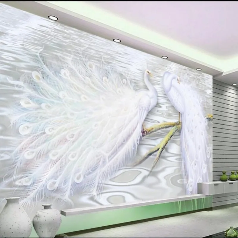 

WELLYU 3D Custom wallpaper pictures of romantic love in one thousand 3d white peacock TV background walls mural wallpaper3D