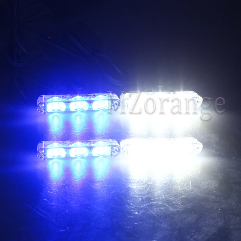 MZORANGE 4*3 светодиодный мерцающий светильник Полиция чрезвычайных гриль Предупреждение светильник 12V автомобиль мотоцикл пожарный автомобиль скорой помощи буфер светодиодный вспышка светильник - Испускаемый цвет: White and Blue