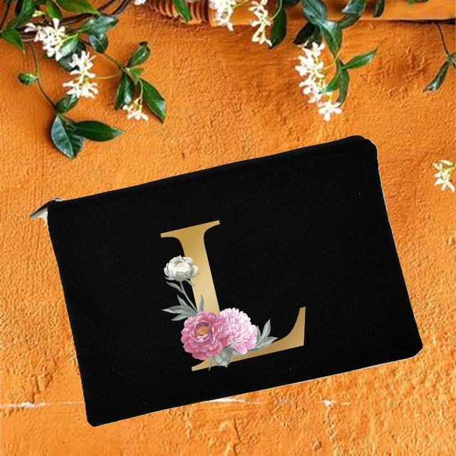 Bridesmaid Makeup Bags Floral Alphabet Print Cosmetic Case Bridal Party Make Up Pouch Necessaries Lady Tote Purse Wedding Gifts W05720-TBBK-D