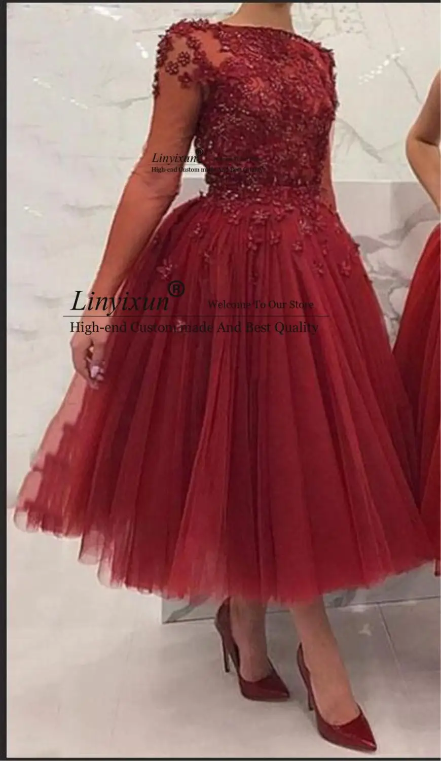 long sleeve midi prom dress