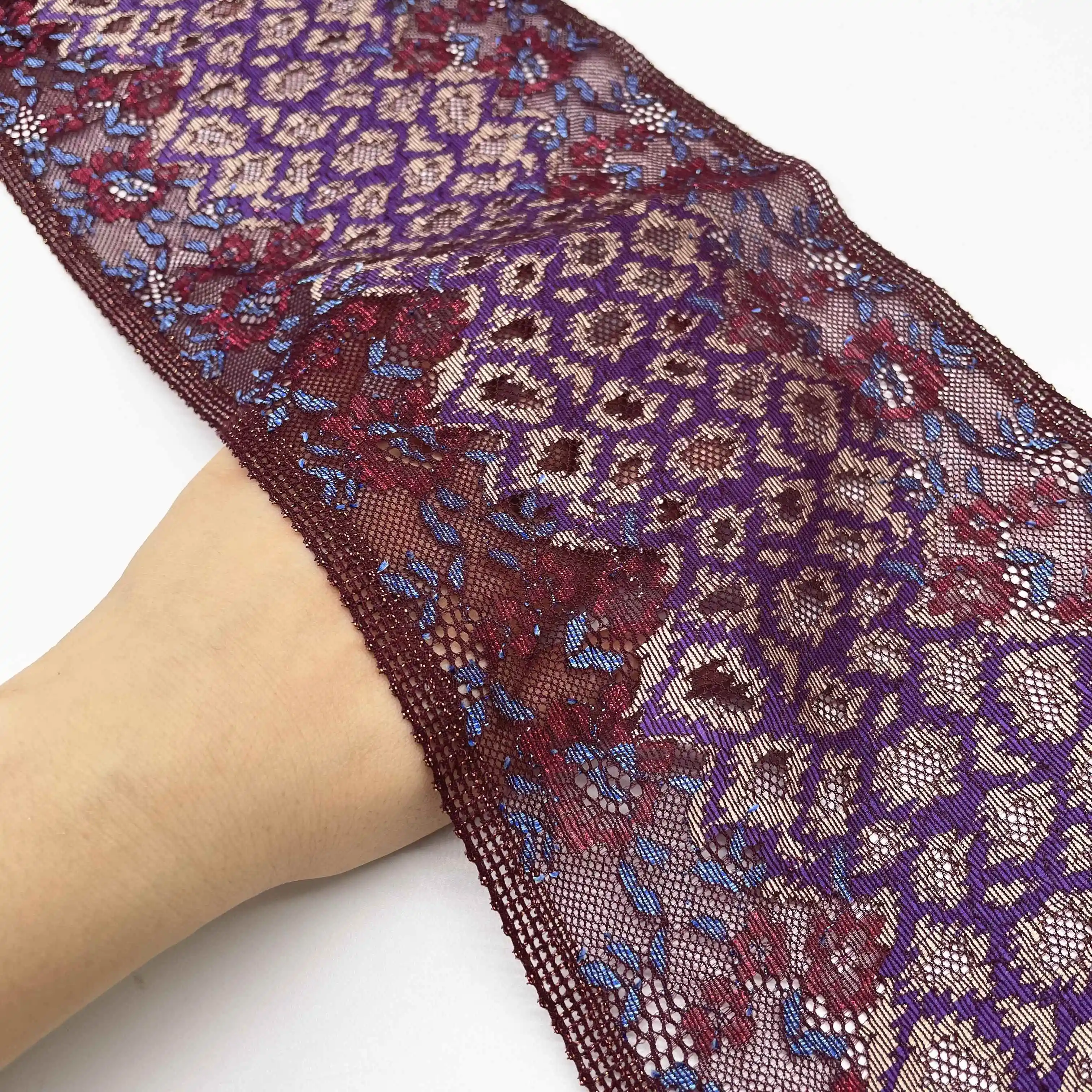 3y/Lot Width 17cm Mixed Purple Shimmer Stretch Lace Trim 4