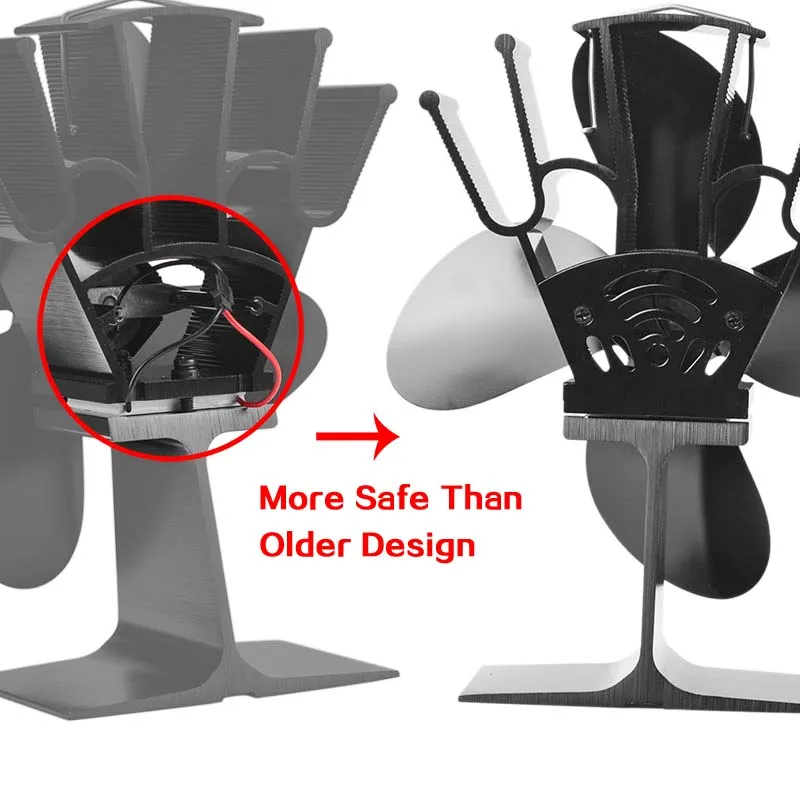Черный камин 4 лопасти вентилятор для печи, работающий от тепловой энергии komin древесины горелки экологически чистые тихий вентилятор дома эффективное распределение тепла