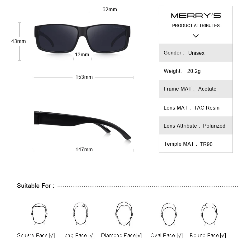 MERRYS дизайн подходит для очков Солнцезащитные очки с поляризованными линзами для мужчин и женщин UV400 защита S3015