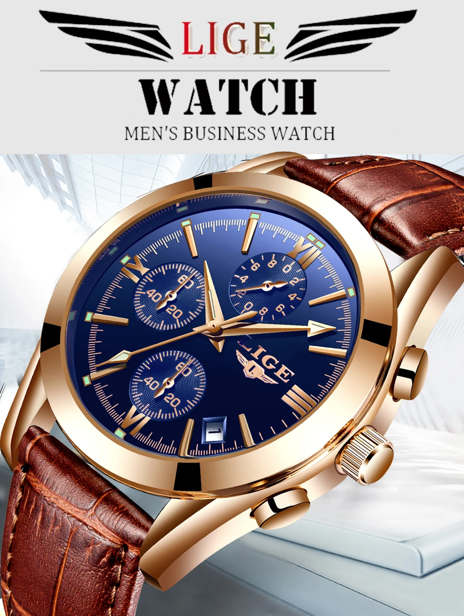 LIGE модные кожаные часы мужские спортивные кварцевые мужские часы, наручные часы Лидирующий бренд Роскошные Водонепроницаемые часы бизнес класса Relogio Masculino+ коробка