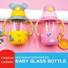 Tasse mignonne de 430ml pour bébés et enfants, pour apprendre à manger, avec poignée en paille, verre, bouteille de lait, pour l'école