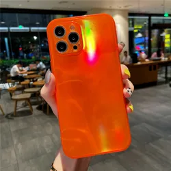 Fluorescent Neon Laser Card Case - Candy Color Clear Soft TPU Cover - iPhone X and XS (Orange)