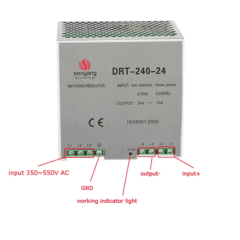 

Three Phase Industrial Din Rail Switching Power Supply Driver AC 380V To DC 12/24V 240W Single Output