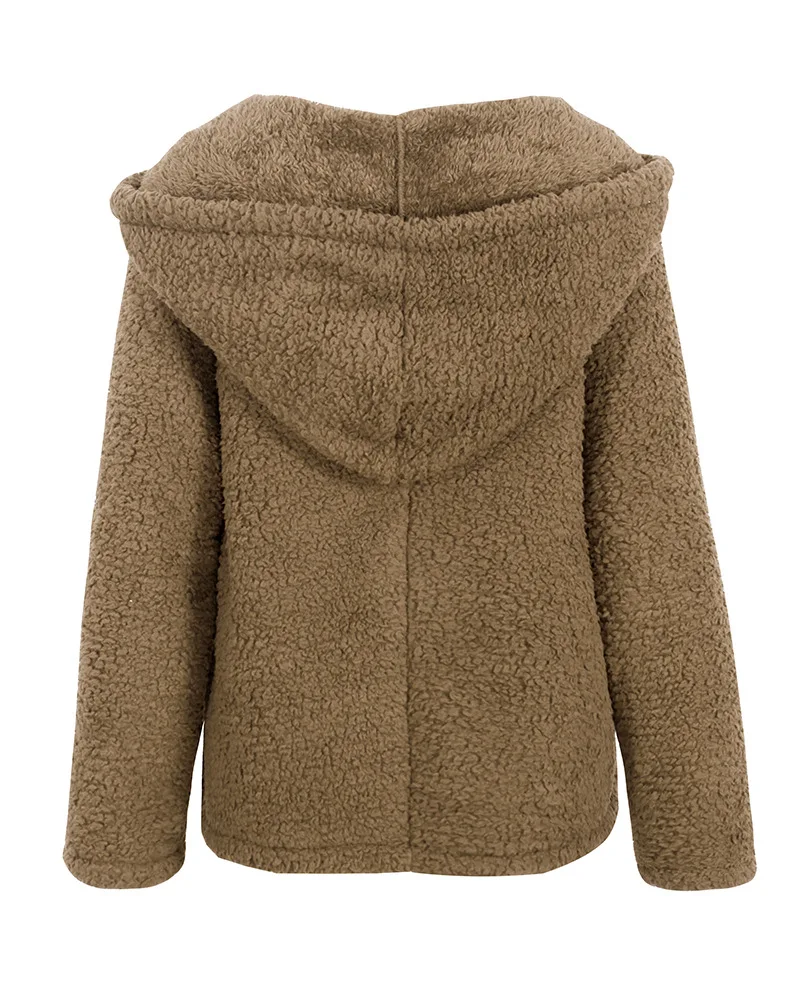 Осенне-зимние толстовки, свитшоты для женщин, Повседневные Плюшевые пальто из искусственного меха, теплая однотонная куртка с v-образным вырезом, женская верхняя одежда с карманами
