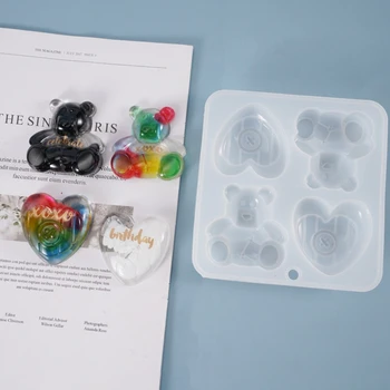 

Resin Mold Semi-dimensional Cute Bear Doll Love Heart Ornaments Silicone Mould