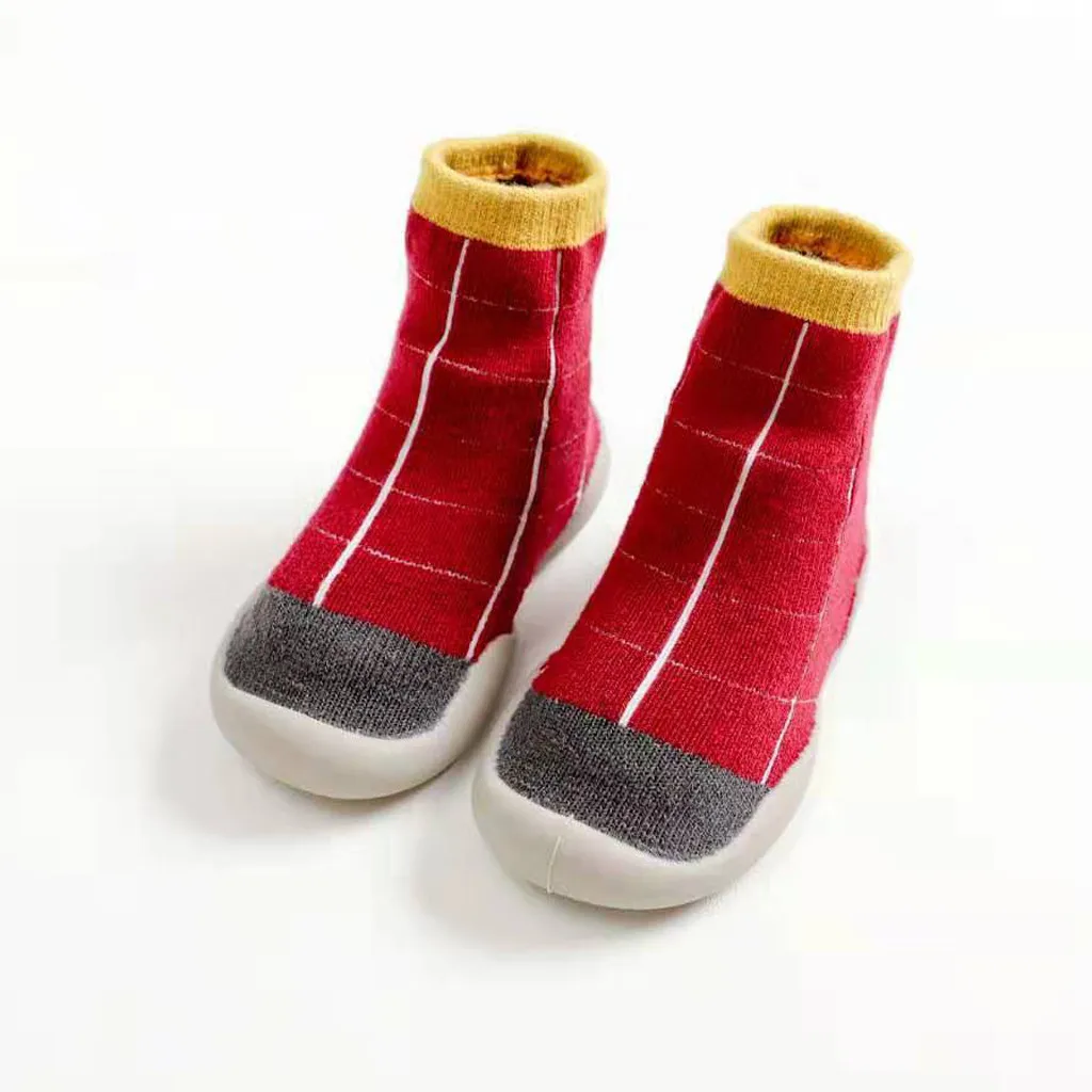 Носки для маленьких мальчиков и девочек Полосатые Нескользящие теплые носки на мягкой резиновой подошве мягкие хлопковые удобные носки для малышей