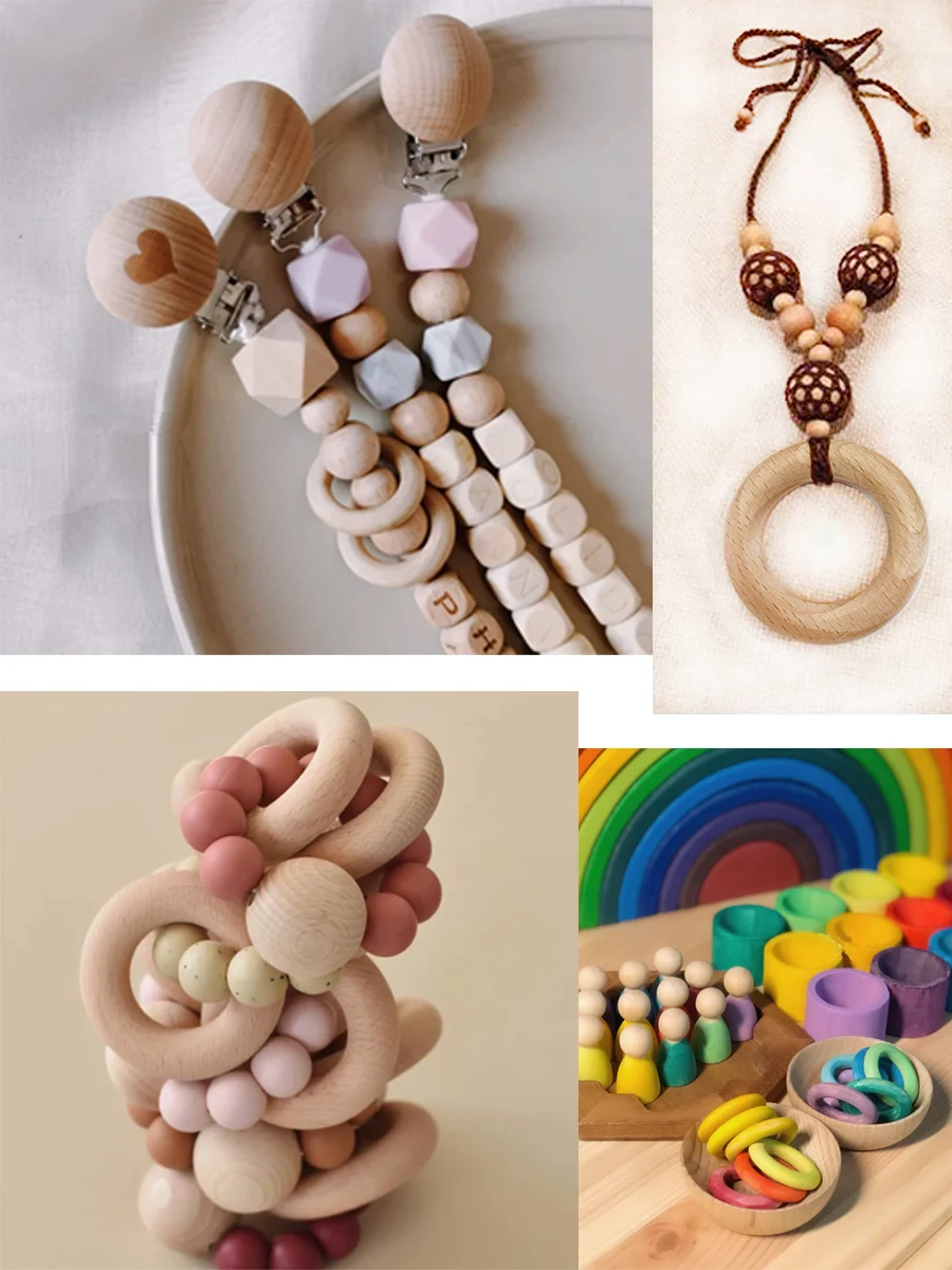 Деревянные кольца для прорезывания зубов деревянные зубов|wooden teethers|natural wood beadswooden