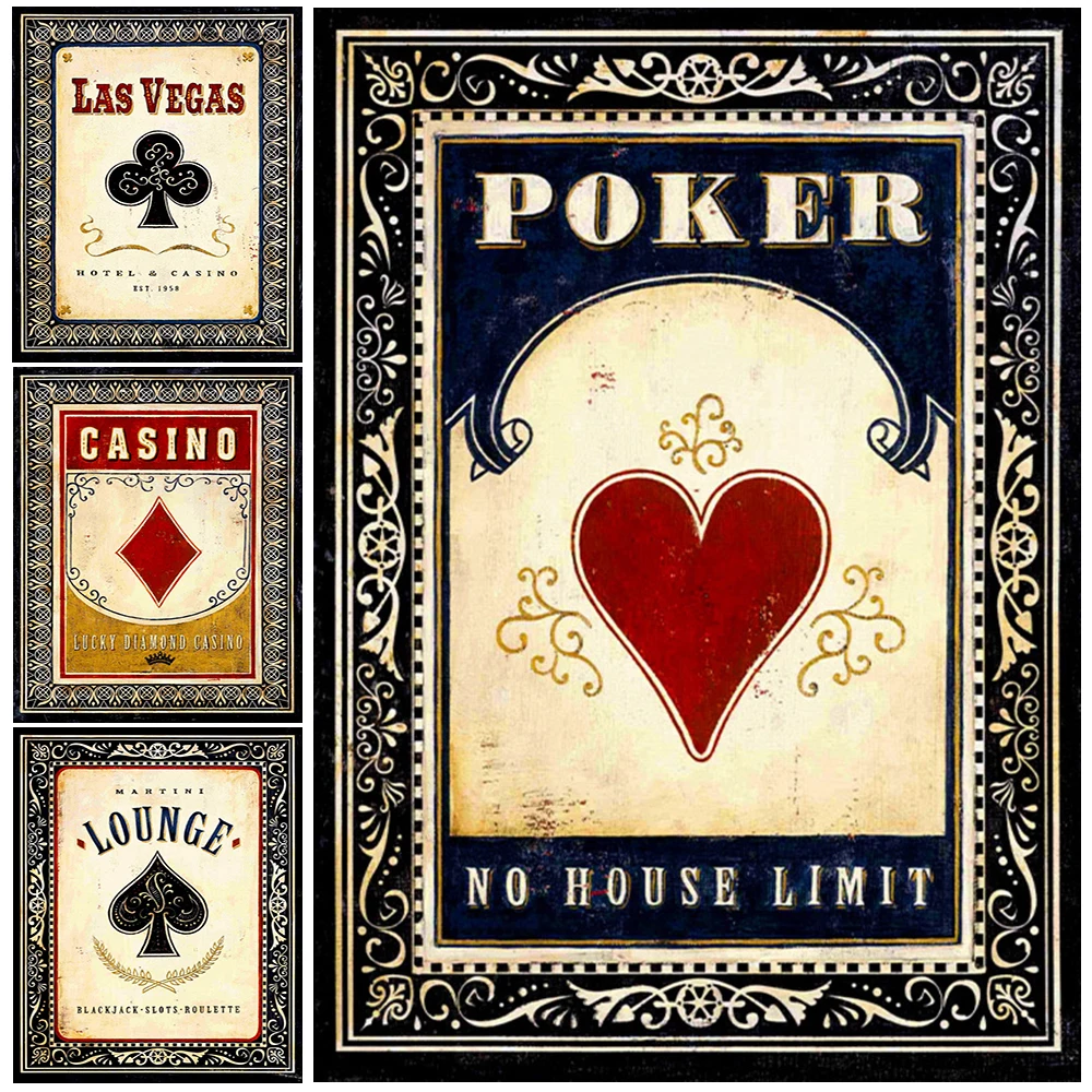 Vintage Poker Las Vegas Casino Playing Cards Wall Art Canvas Painting  Nordic Poster Wall Pictures For Living Room Home Decor - AliExpress