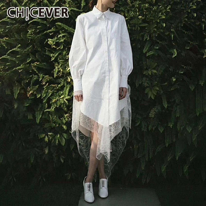 CHICEVER осеннее кружевное лоскутное шов Асимметричный женское платье воротник с