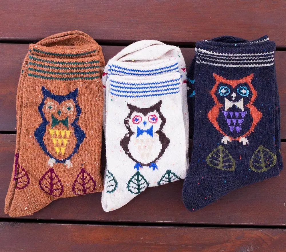 

Cartoon Owl Cotton Wool Socks for Women, Winter Sock, Warm Above Ankle Sneaker, Stockings Hosiery for Girl, 3 Pairs