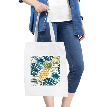 

Fashion Pineapple Printing Foldable Women Shopping Bag Tote Pouch Handbags Canvas Cotton Large-capacity Storage Grocery Bag