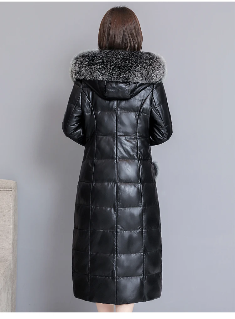 Зимнее пальто из натуральной кожи для женщин Повседневная теплая меховая толстовка с лисой длинная куртка из натуральной кожи зимнее пальто для женщин casaco feminino