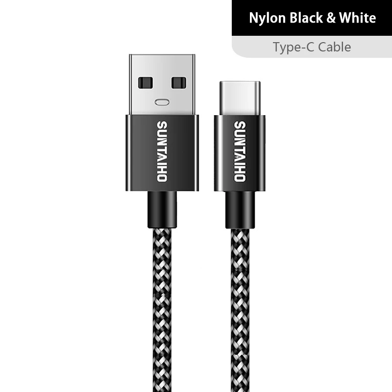 Black white Suntaiho USB Type C кабель redmi note 7 шнур для зарядки для самсунг быстрой зарядки для samsung galaxy s9 s8 usb c cable data cord XiaoMi F1 mi6 Быстрая зарядка кабель редми нот 7 плетеный нейлоновый - Цвет: Black white