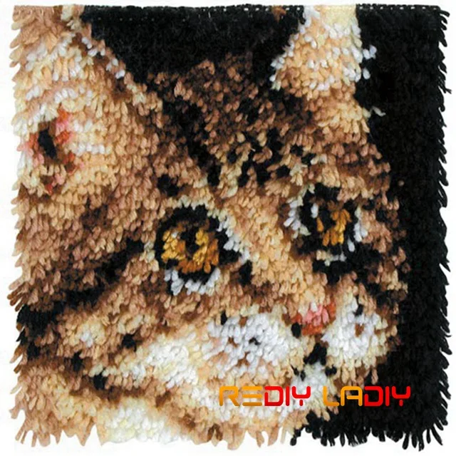 BZ408 DIY Latch Hook Cushion Kits Kitty Cat Pillow Case Crochet Crafts Acrylic Yarn for Embroidery Sofa Bed Cushion Cover Home Decor - Цвет: BZ408