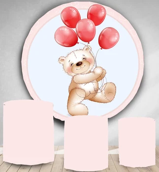 

Round Circle backdrop background Balloon and cartoon bear birthday party decor baby shower candy dessert table cover YY-109