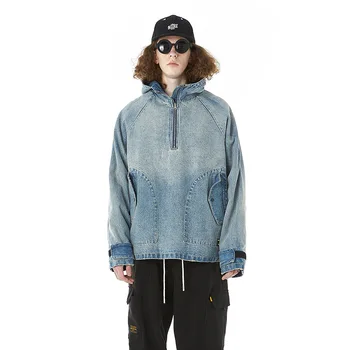 

Original Hooded Pullover Japanese Style Denim Jacket Male Casual Jacket Male Winter Trend Lamb Hair Composite Denim Coat