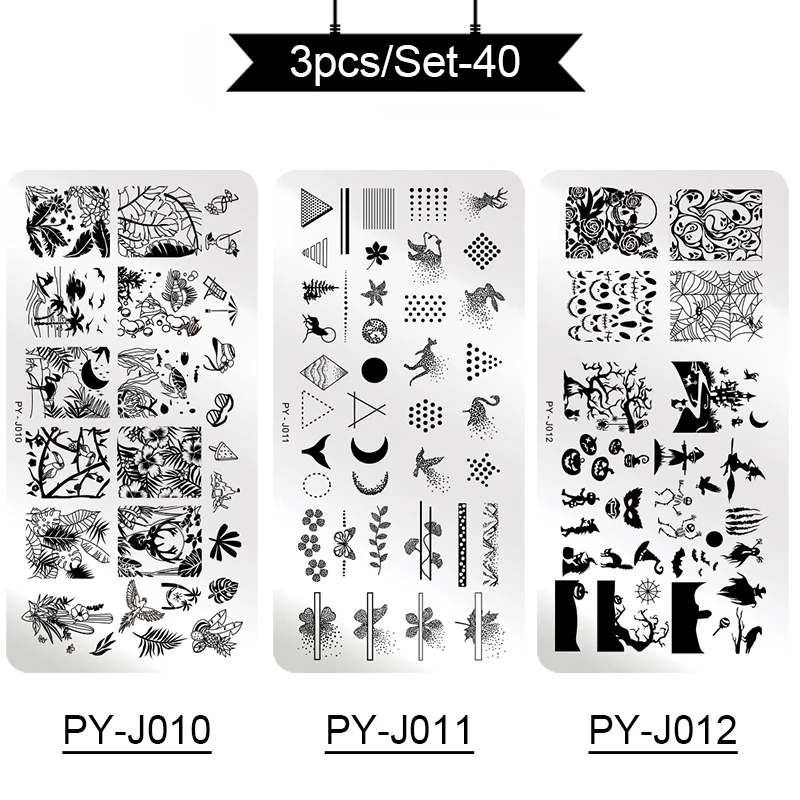 PICT вам 2 шт./компл. полосатый линия пластины для стемпинга цветы Stamp Plate тропических в виде геометрических фигур с кружевом с рисунком тыквы для Хэллоуина для ногтей пластины для стемпинга - Цвет: set40