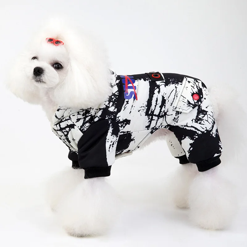 Зимняя одежда для собак, утолщенная Одежда для собак, темная камуфляжная четырехногая хлопковая стеганая плюшевая одежда для домашних животных на осень и зиму