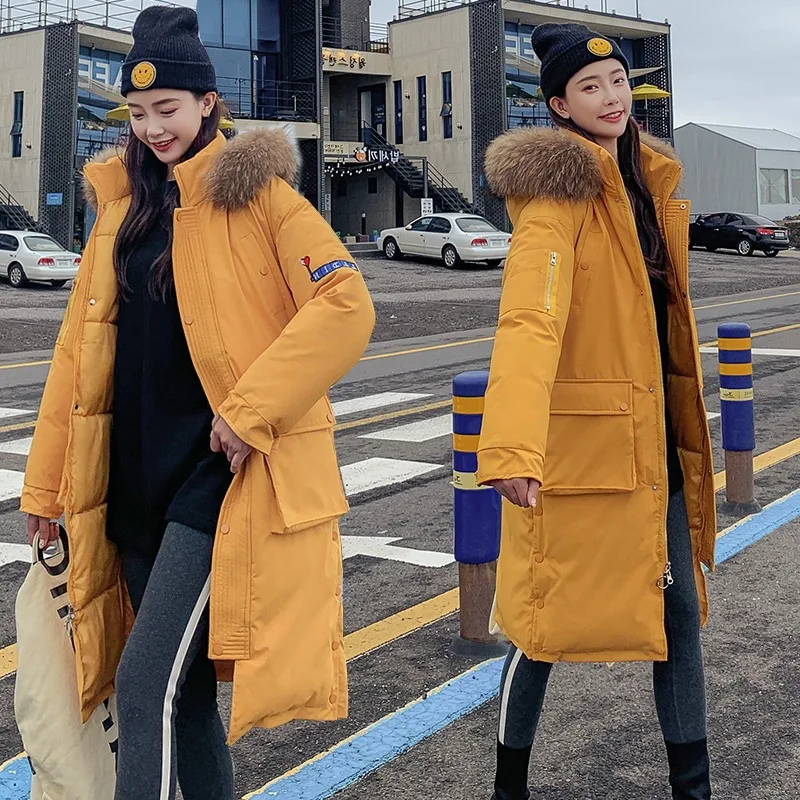 Женская зимняя куртка 2019 длинная пуховая хлопковая одежда отстегивающаяся шапка