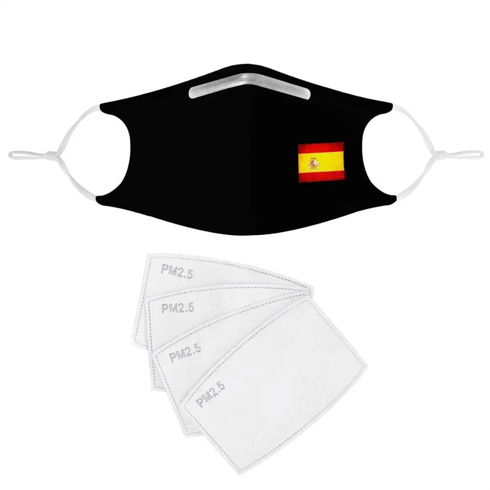 

Spanish flag custom mask pattern 4Pcs Filter Masks Carbon Insert Anti-dust Anti-infection Mask Reusable black face cover Spain