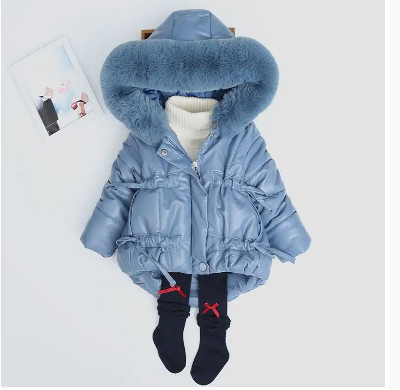 Утепленная стеганая куртка из искусственной кожи для девочек 8 - Цвет: Синий