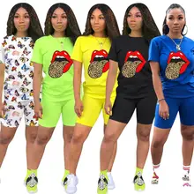 2020 New Women Print Two Pieces Biker Shorts Sets T-Shirt + Biker Shorts Outfits 2 Piece Set Fitness Women Summer Tracksuits Women's Sets 2020 New Women Print Two Pieces Biker Shorts Sets T-Shirt + Biker Shorts Outfits 2 Piece Set Fitness Women Summer Tracksuits Women's Sets