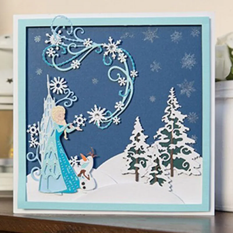 Мультфильм Let It Go киносцены Волшебные ледяные снежинки дерево замок предложение цветок металлические Вырубные штампы Горячие скрапбукинги украшения карты