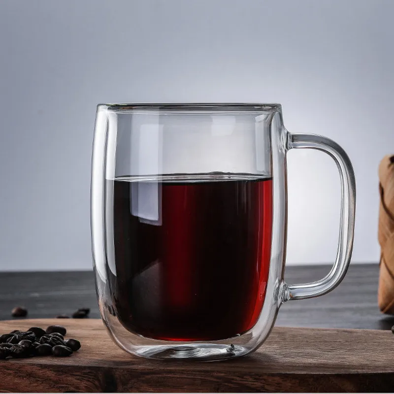 

Nordic Double Wall Glass Transparent Heat-resistant Coffee Mugs Milk Tea Water Cups with Handgrip Tumbler Gift Cafe Drinkware