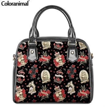 

Coloranimal Rose Skull Pattern Women Handbags Brand Tote Shoulder Bags Fashion Luxury PU Leather Crossbag Sac main for 2020