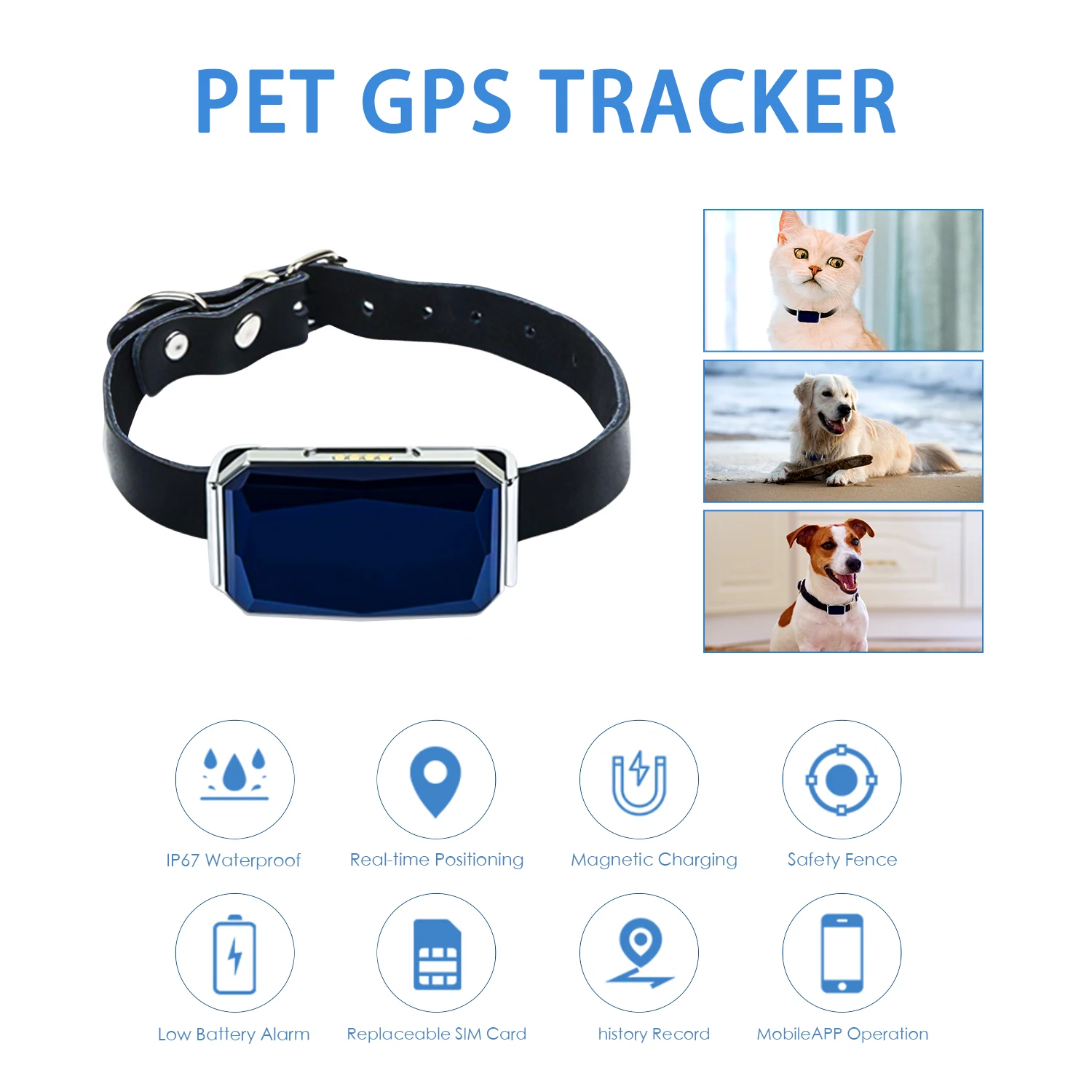 

2G Intelligent Portable Pets GPS Collar Tracking Locator Finder Waterproof Anti-lost For Dog Tag Positioning With Free APP