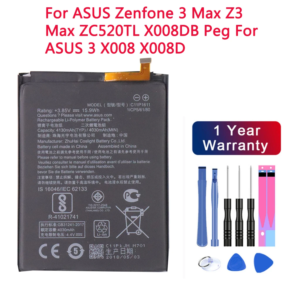 

100% Original C11P1611 For ASUS Zenfone 3 Max Z3 Max ZC520TL X008DB Peg For ASUS 3 X008 X008D 4130mAh Capacity 4.9+Free Tools