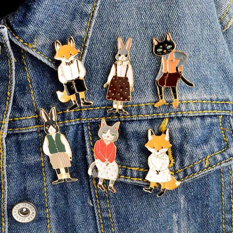 Rabbit/Fox/Cat couple enamel pin Badges Hat Backpack Accessories Lovers jewelry Gift for lover