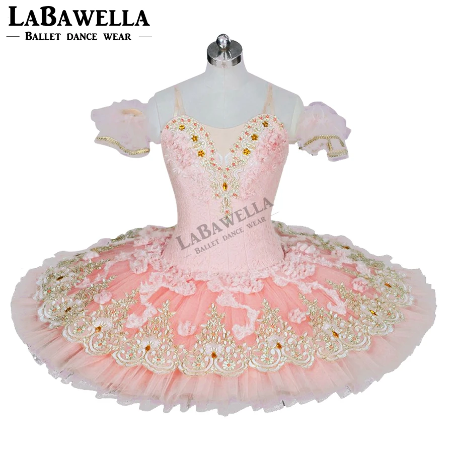 Sugar Plum Fairy Professional Pancake Tutu Peach Pink Women Flower Adult Girl Ballerina Platter Performance Tutu Costume  BT9028