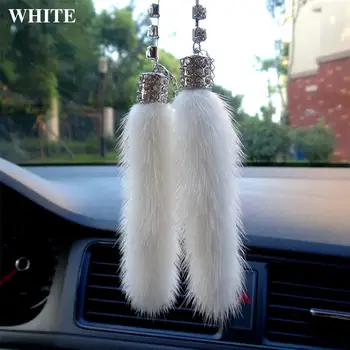 

New Car Pendant Diamond Rearview Mirror Plush Ornaments Fur Rearview Mirror Ornaments Hanging Auto Car Styling Accessories