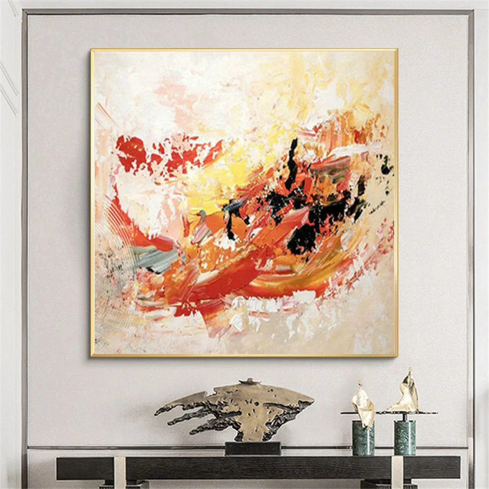

Modern Home Decoration Poster 100%Hand-Painted Oil Paintings Wall Art Canvas Picture Orange Theme Living Room Entrance Hallway