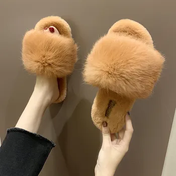 

furry slippers women winter home slippers faux fur slides women flat outdoor slippers home shoes women comfortable
