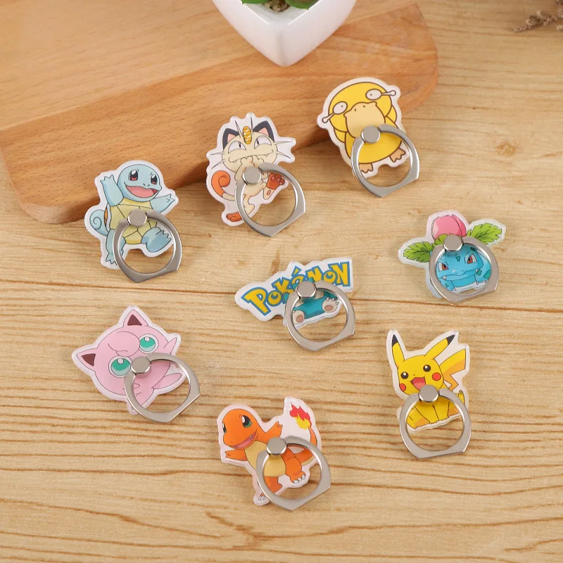 

Kawaii Pokemon Pikachu Cartoon Anime Character Charmander Bulbasaur Squirtle Creative Portable Phone Ring Buckle Stand Mount