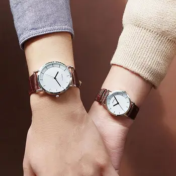 

Fashion Faux Leather Band Men Women Round Analog Quartz couple watch for lovers